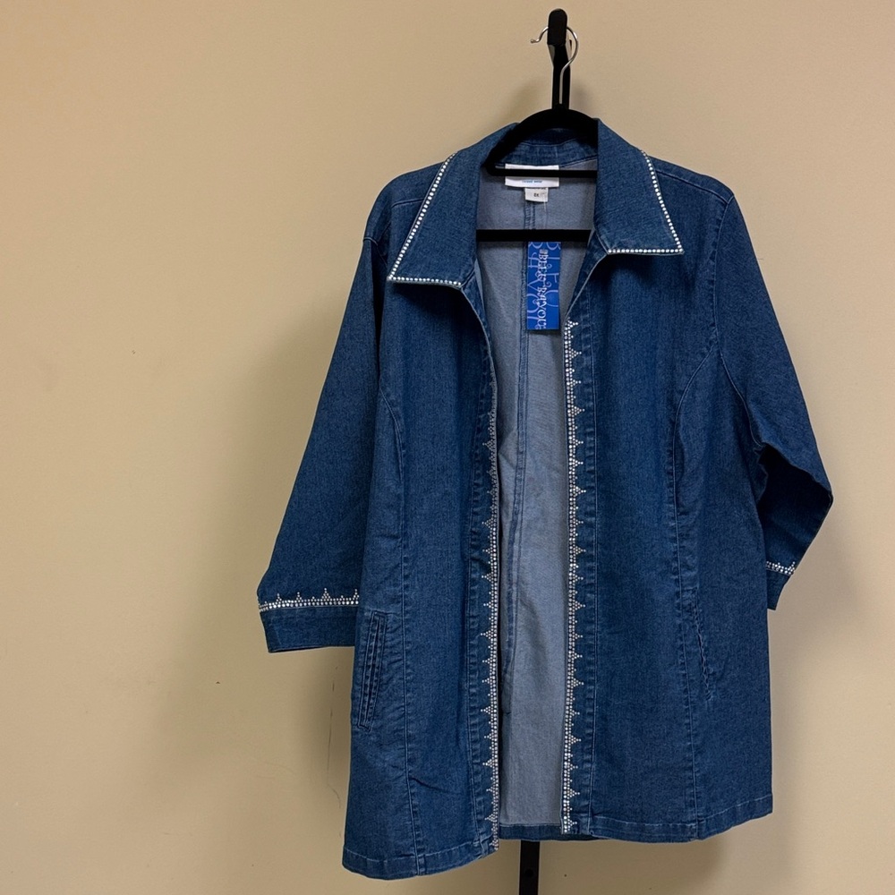 Bleu Bayou Stylish Blue Denim Jacket with Clear Rhinestones